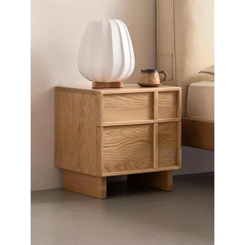 Modern Cross Design White Oak Wood Nightstand