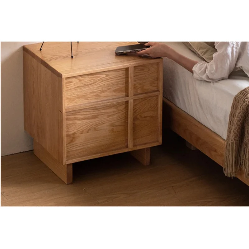 Modern Cross Design White Oak Wood Nightstand