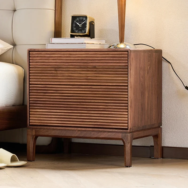 Shutters Door Walnut Wood Nightstand