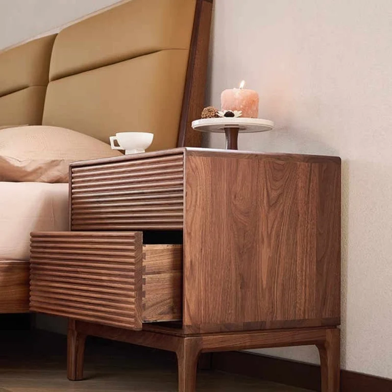 Shutters Door Walnut Wood Nightstand