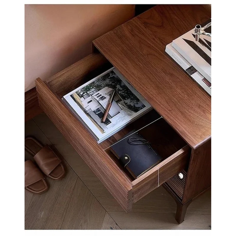 Shutters Door Walnut Wood Nightstand