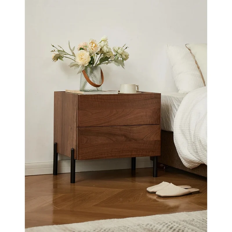 Voyage Black Walnut Wood Nightstand with Glass Top