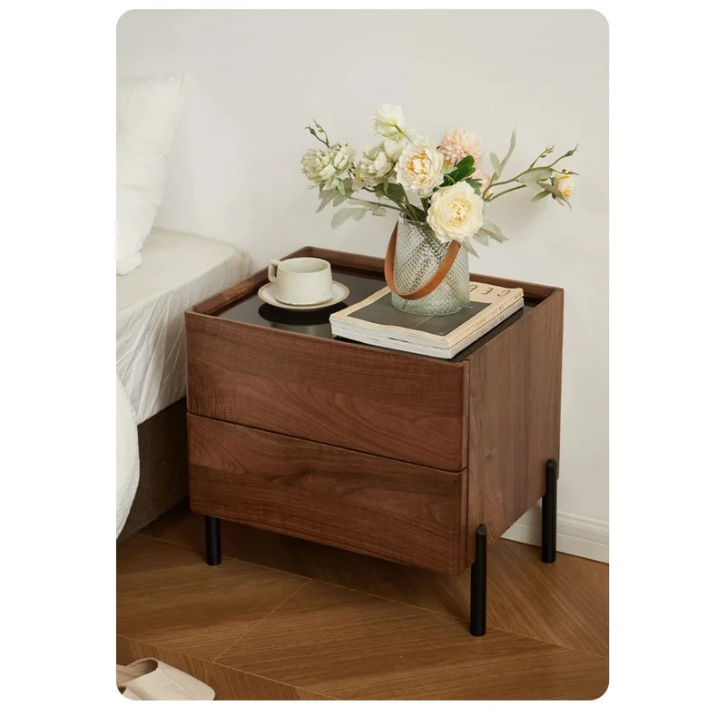 Voyage Black Walnut Wood Nightstand with Glass Top