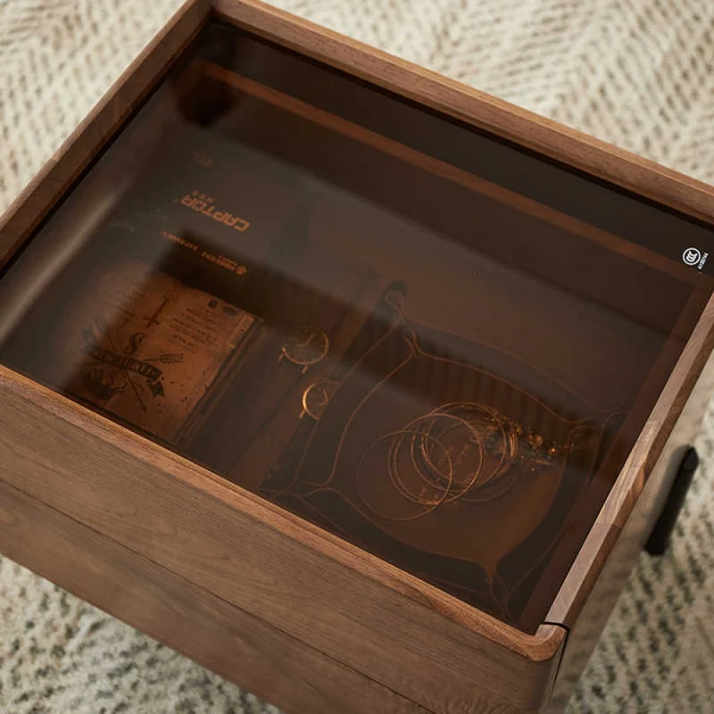Voyage Black Walnut Wood Nightstand with Glass Top