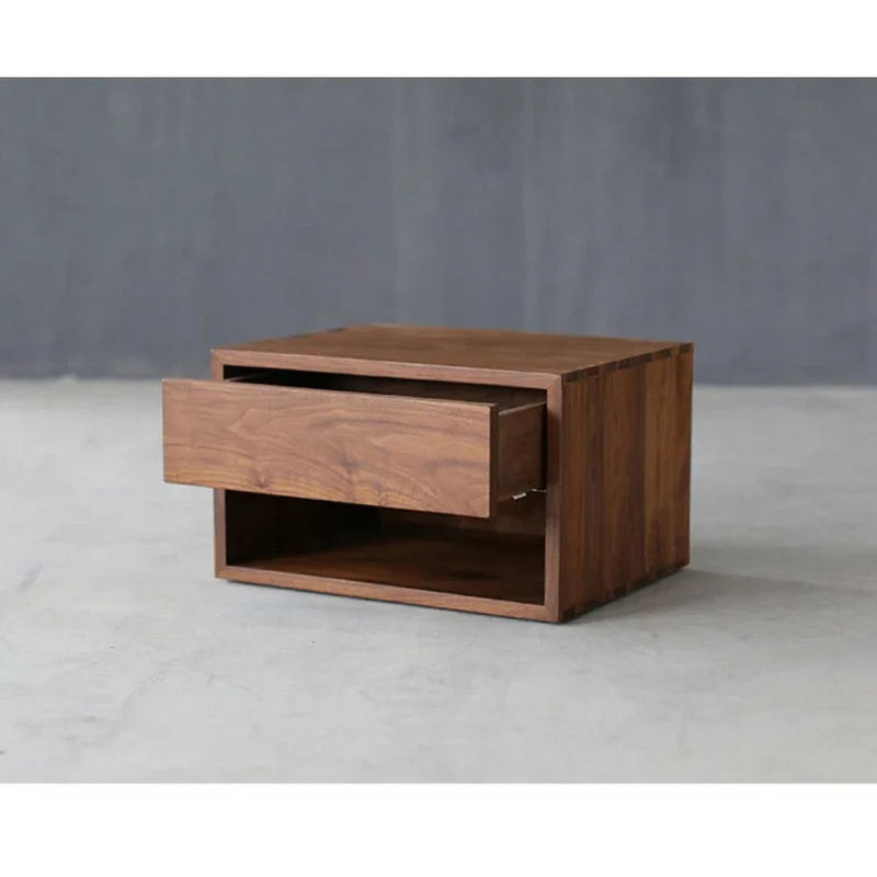 Chic Minimal Black Walnut Wood Nightstand