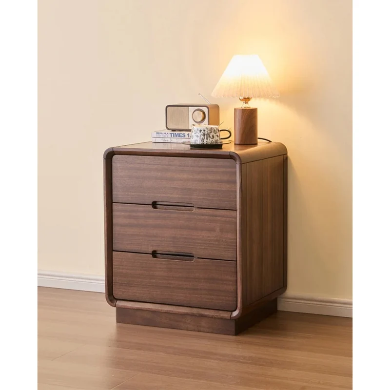 Bespoke 3 Drawers Black Walnut Wood Bedside Table