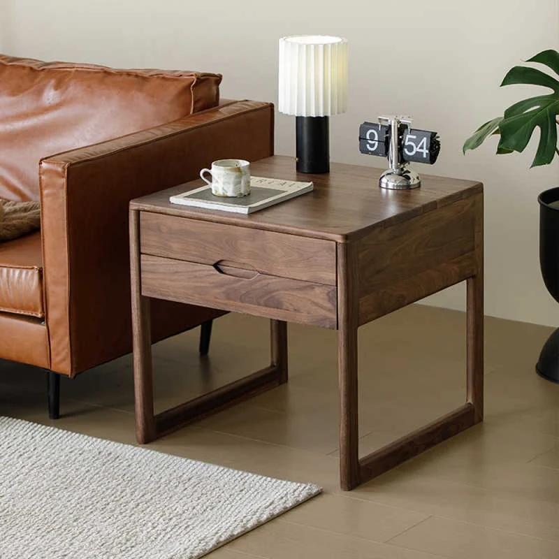 Clean Design Walnut Wood Nightstand with 2 Drawers