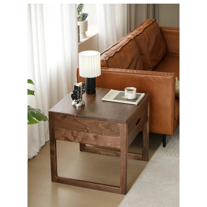 Clean Design Walnut Wood Nightstand with 2 Drawers