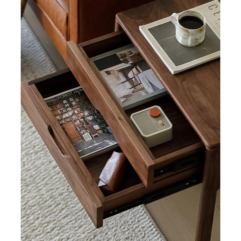 Clean Design Walnut Wood Nightstand with 2 Drawers