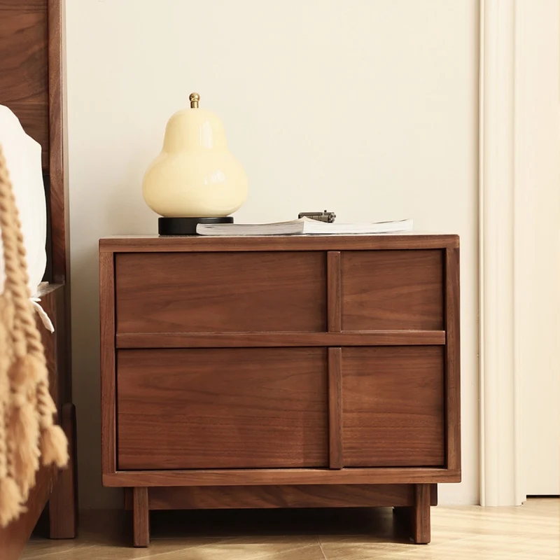 Stylish Cross Design Walnut Wood Nightstand