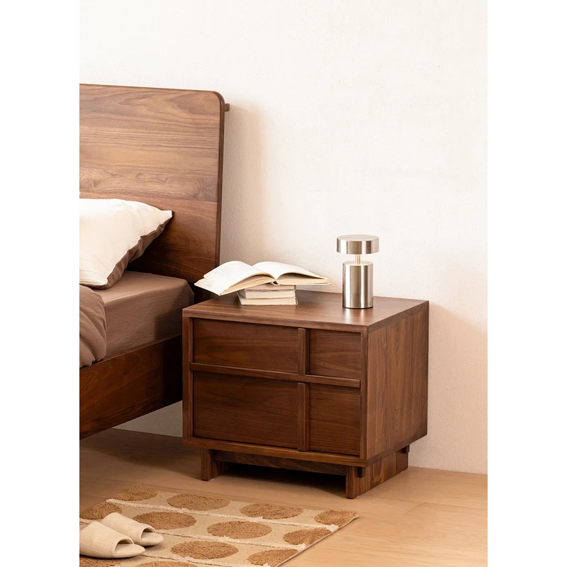 Stylish Cross Design Walnut Wood Nightstand
