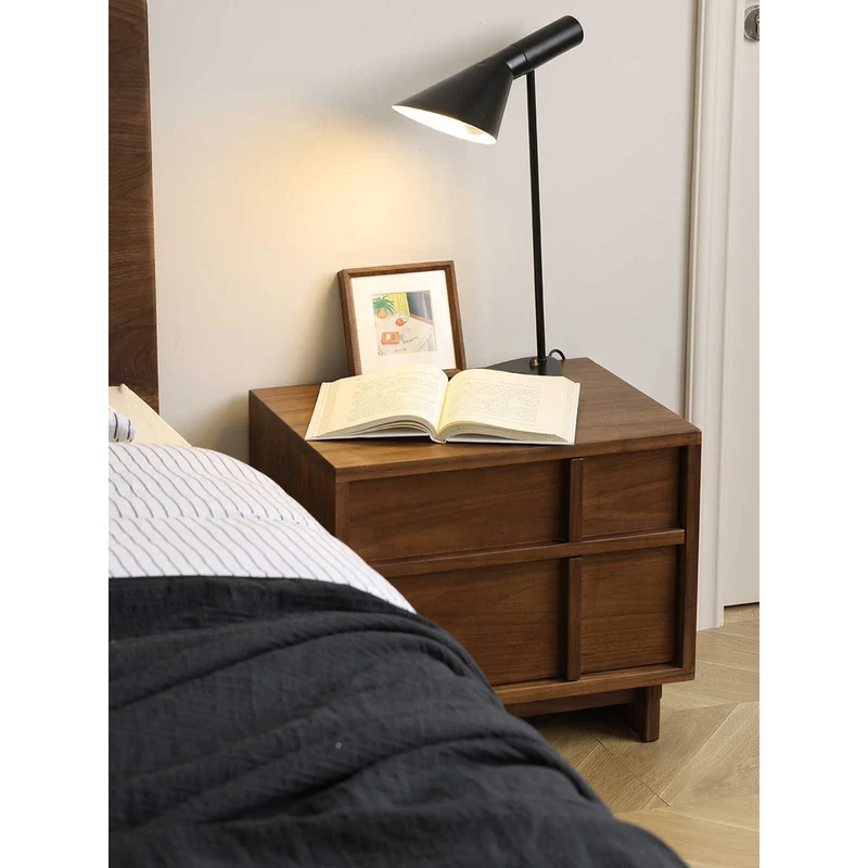 Stylish Cross Design Walnut Wood Nightstand