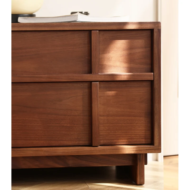 Stylish Cross Design Walnut Wood Nightstand