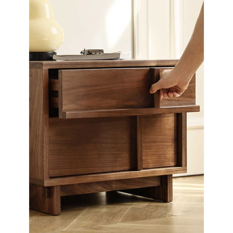Stylish Cross Design Walnut Wood Nightstand