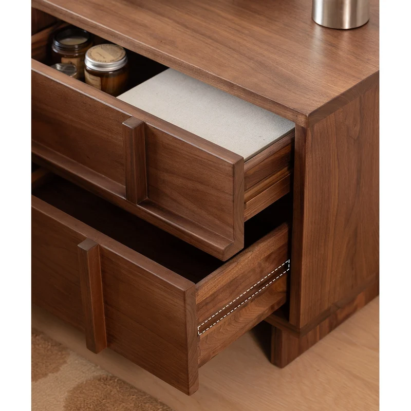 Stylish Cross Design Walnut Wood Nightstand
