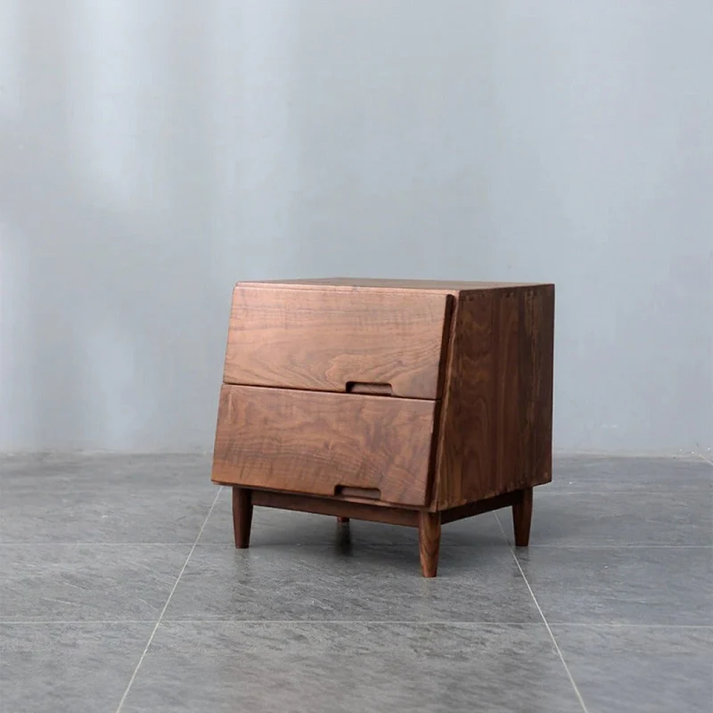 Sculpted Walnut Wood Nightstand with Personality