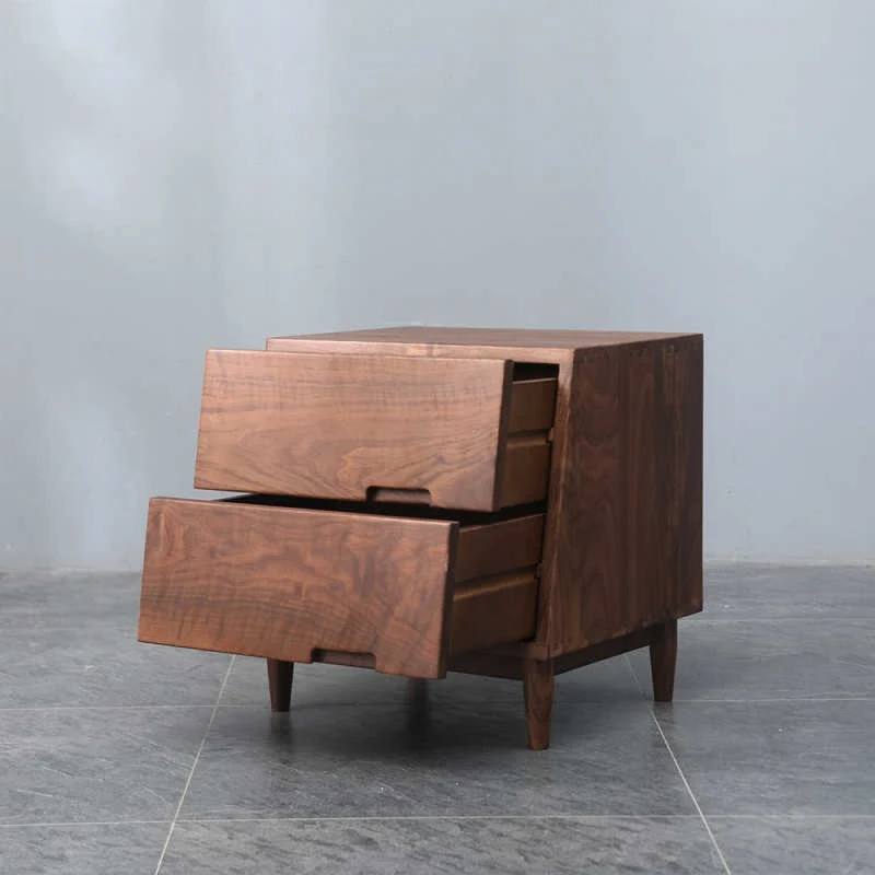 Sculpted Walnut Wood Nightstand with Personality