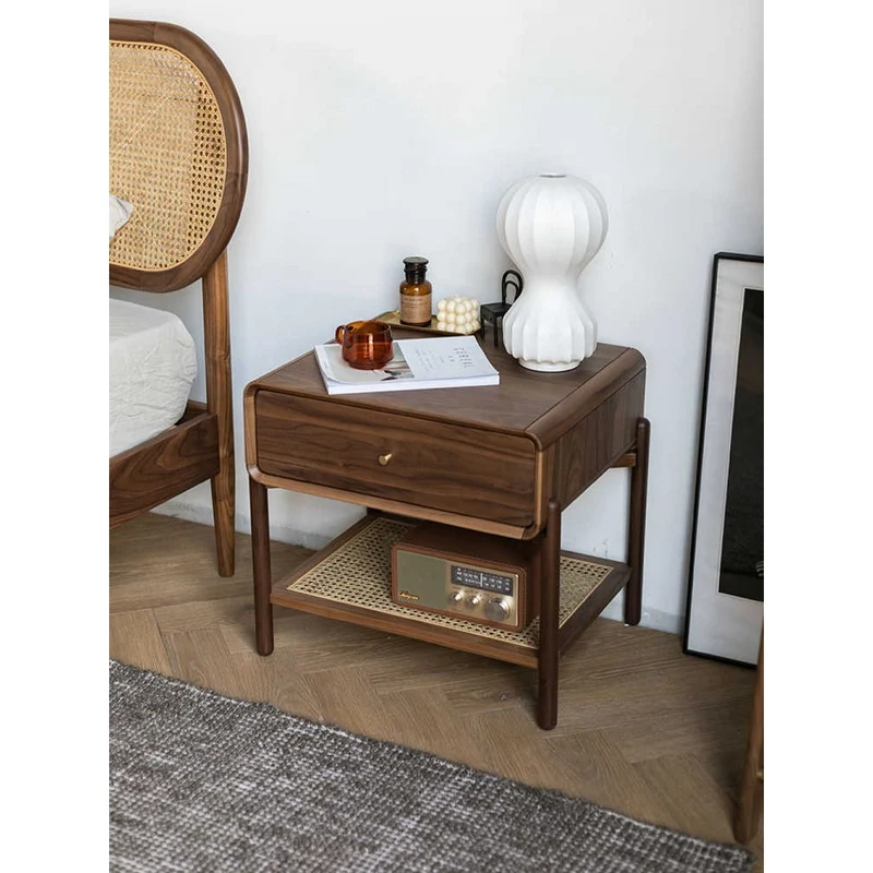 Seraph Dual Layer Black Walnut Wood Nightstand