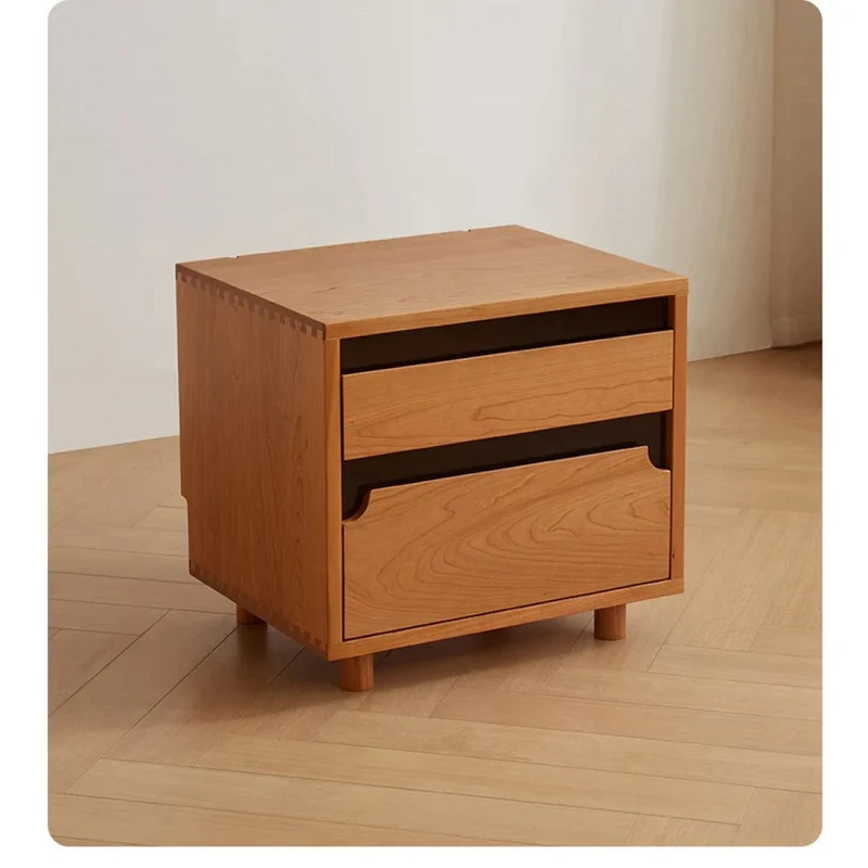 Stylish Glass Drawers Cherry Wood Nightstand
