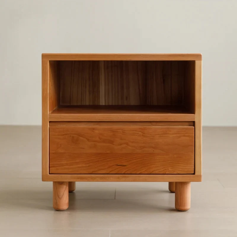 Artisan Crafted Round Leg Cherry Wood Bedside Table