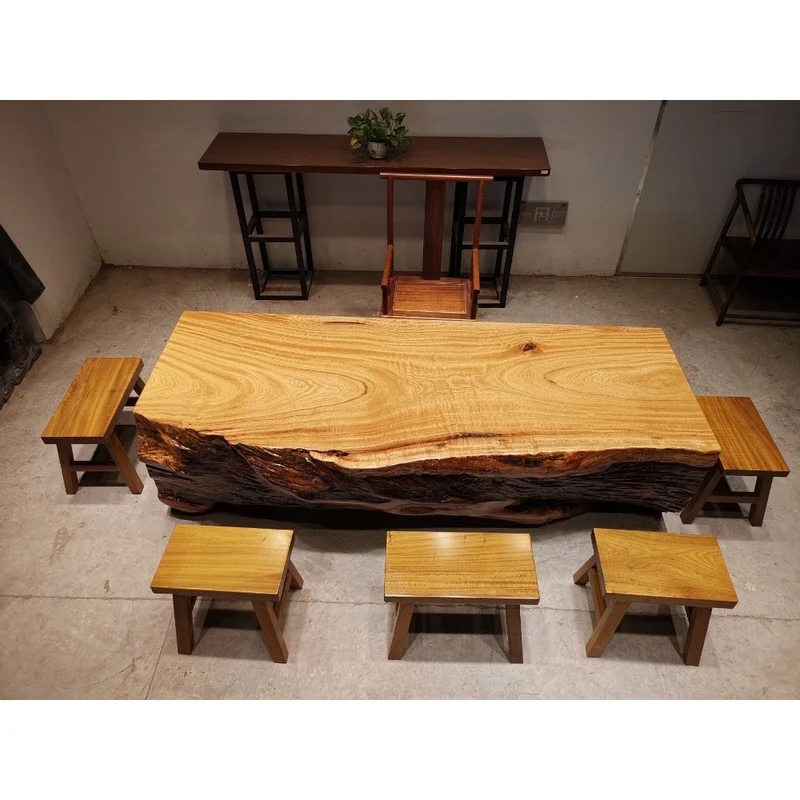 Cylindrical Large Solid Wood Table