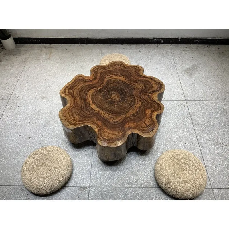 Wildflower Shape Brown Drum Coffee Table
