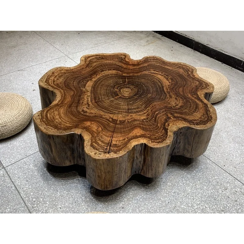 Wildflower Shape Brown Drum Coffee Table