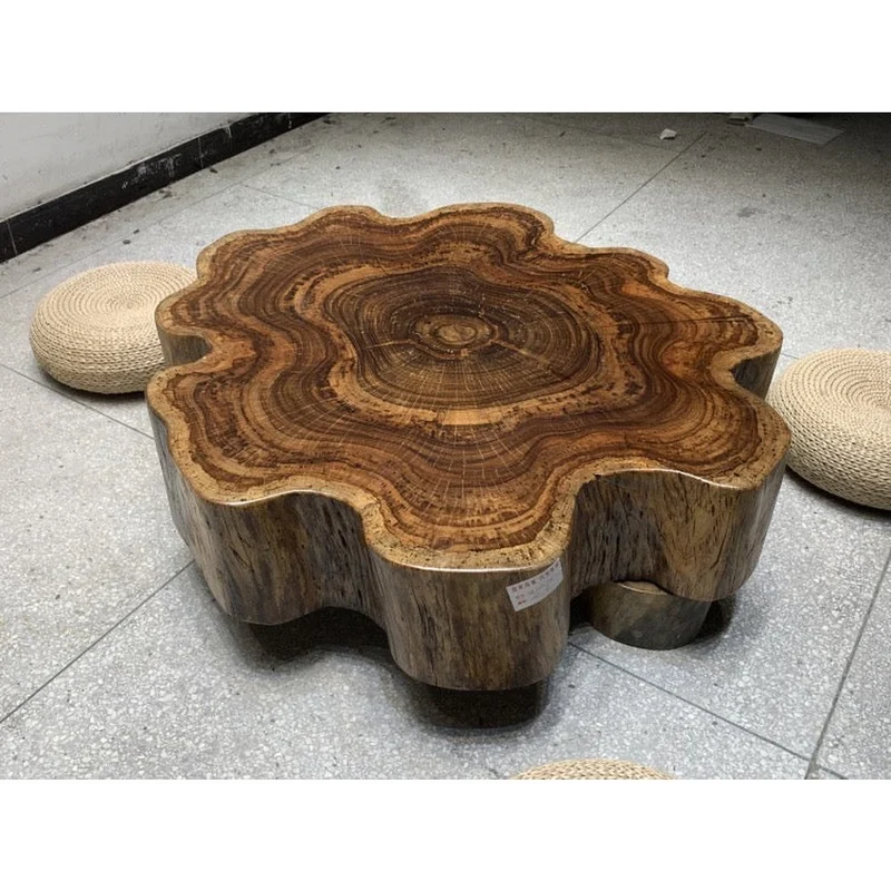 Wildflower Shape Brown Drum Coffee Table
