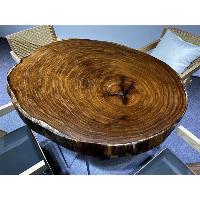 Live Edge Teak Wood Round Coffee Table