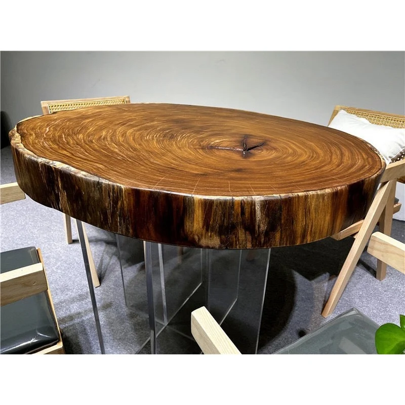 Live Edge Teak Wood Round Coffee Table