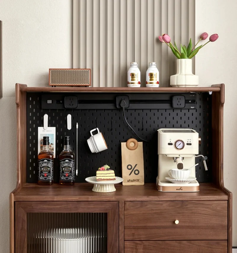 Black Walnut Wood Kitchen Storage Cupboard with Electric Power Track Included