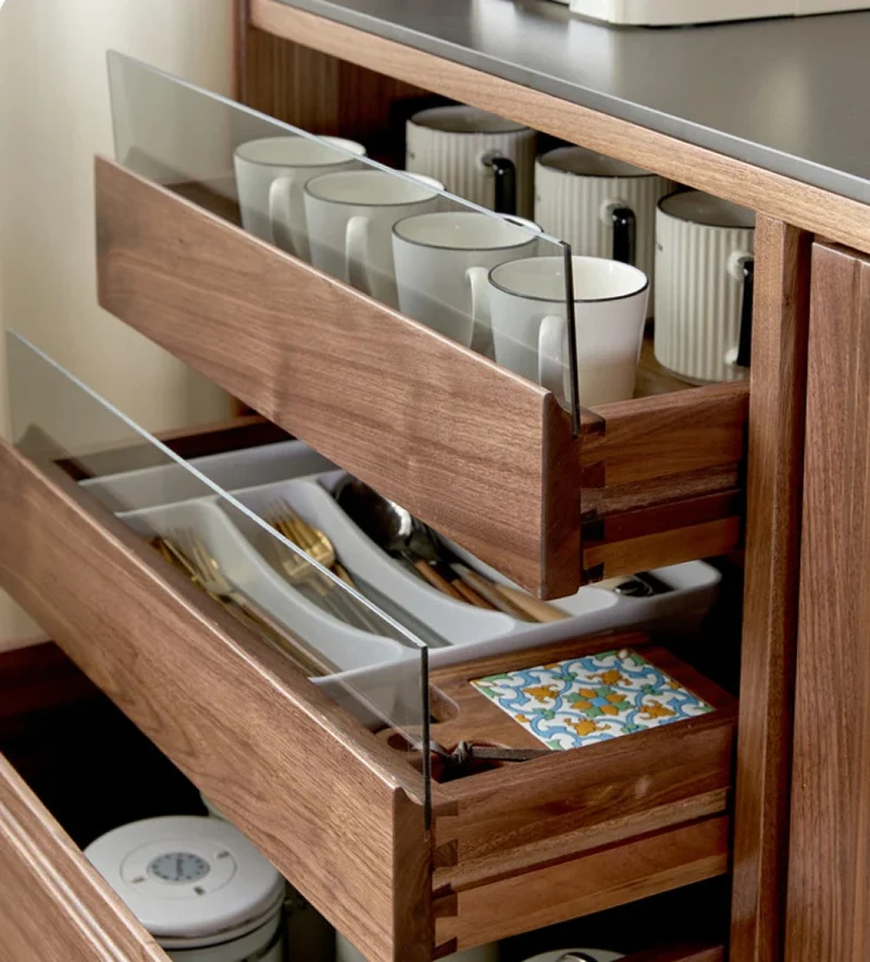 Aurum Narrow Walnut Wood Buffet Server with 3 Drawers and Opening Doors