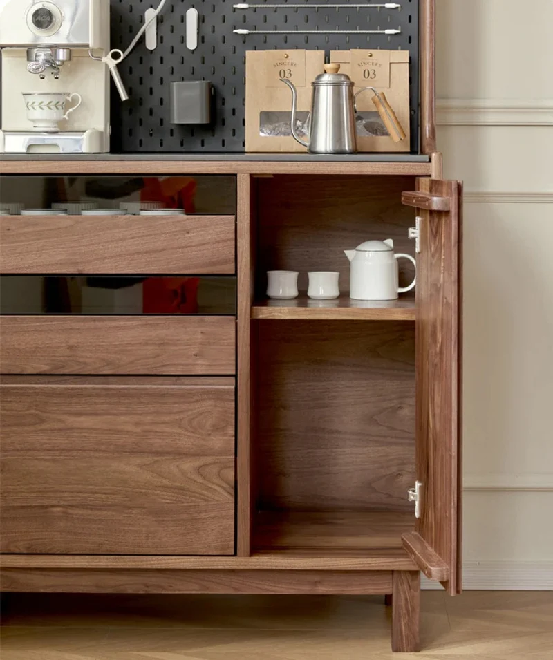 Aurum Narrow Walnut Wood Buffet Server with 3 Drawers and Opening Doors