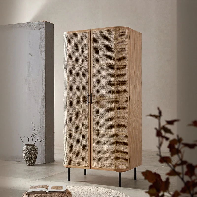 Serenity Solid Ash Wood Wardrobe with 2 Big Rattan Doors