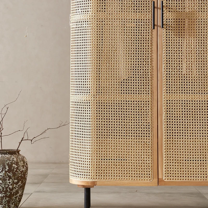 Serenity Solid Ash Wood Wardrobe with 2 Big Rattan Doors