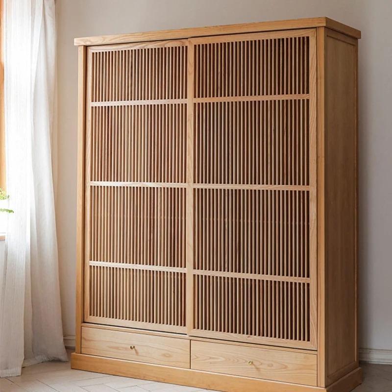 Japanese Style Grille Door Ash Wood Wardrobe
