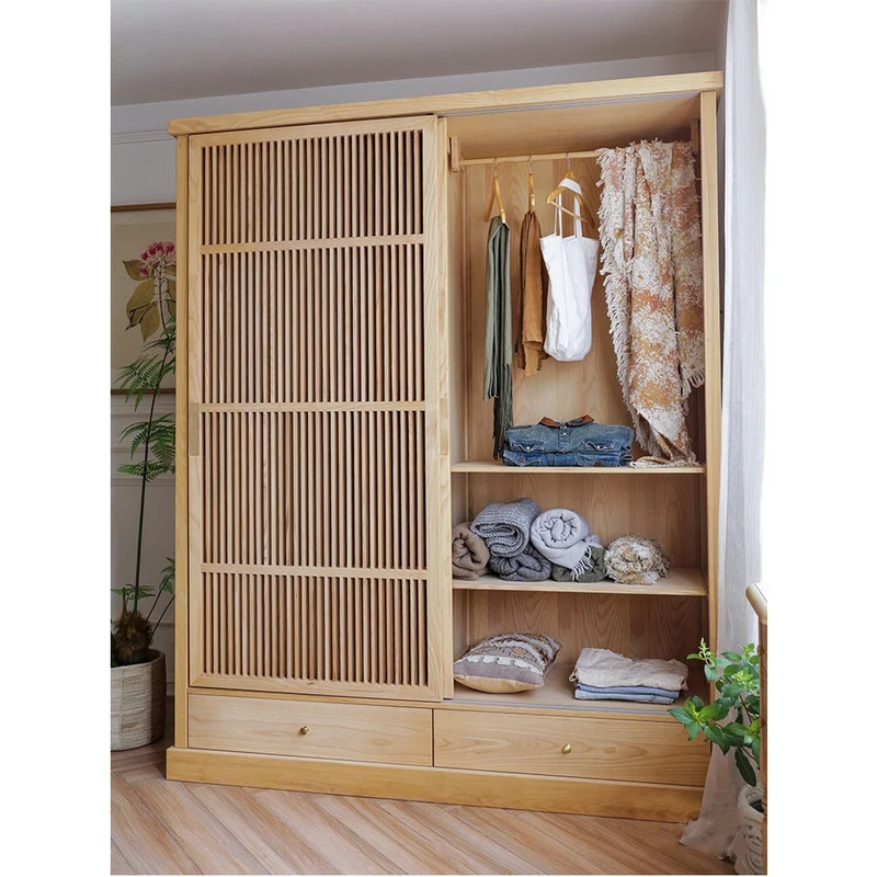 Japanese Style Grille Door Ash Wood Wardrobe