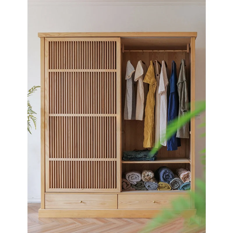 Japanese Style Grille Door Ash Wood Wardrobe