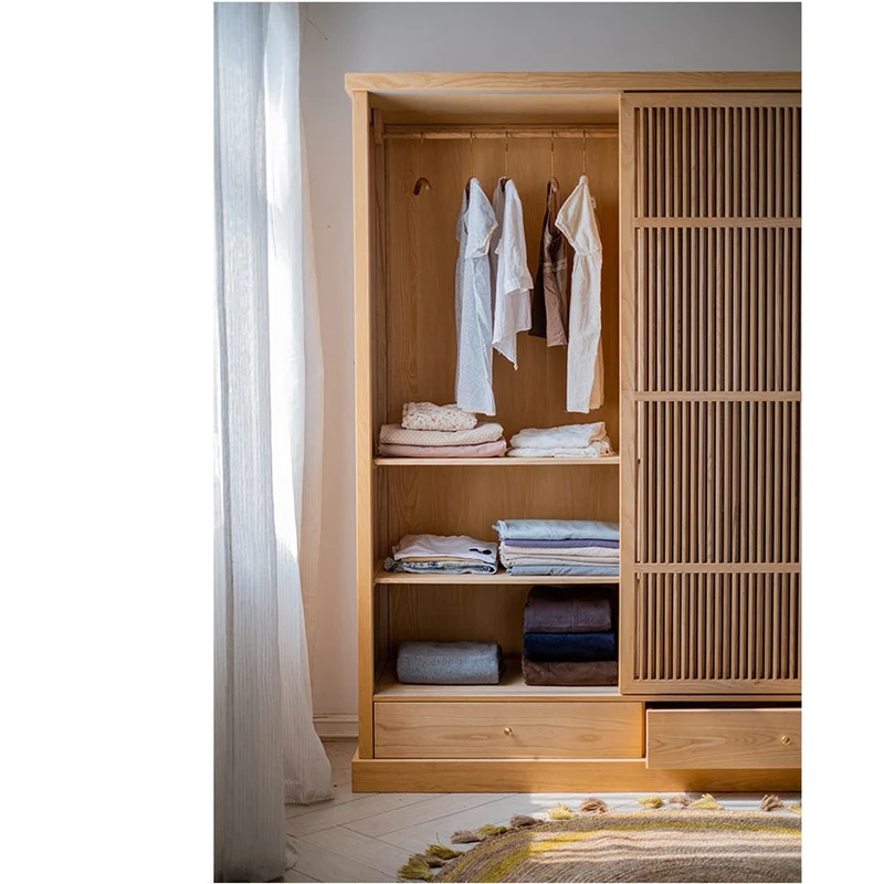 Japanese Style Grille Door Ash Wood Wardrobe