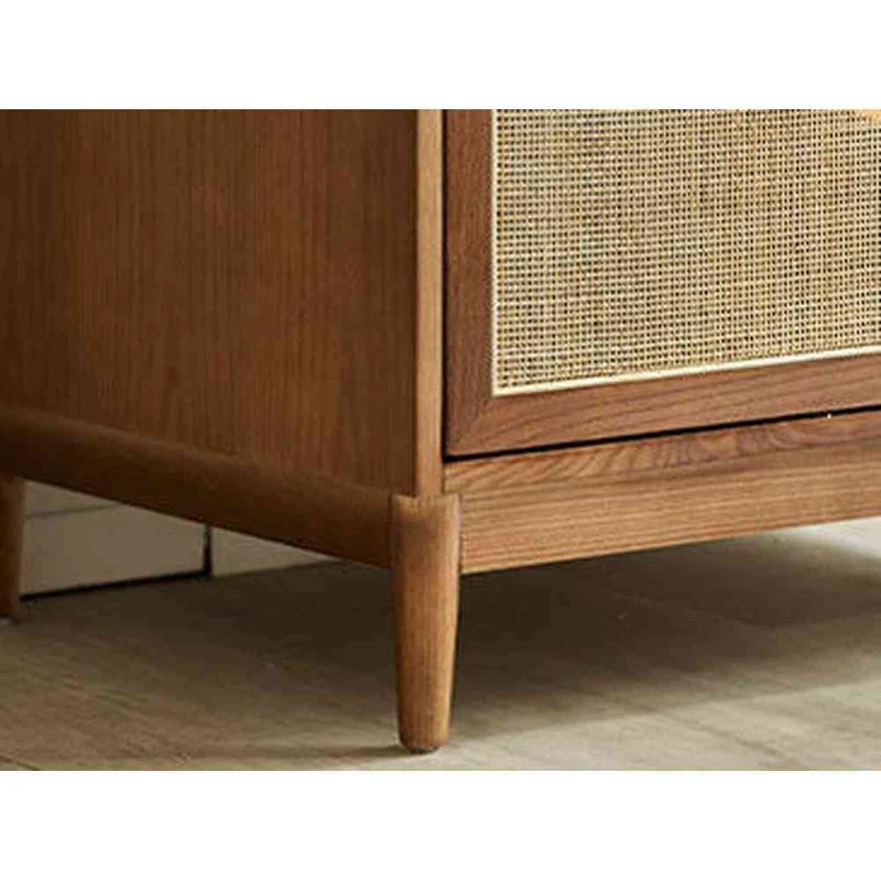 Versatile Solid Cherry Wood Rattan Wardrobe