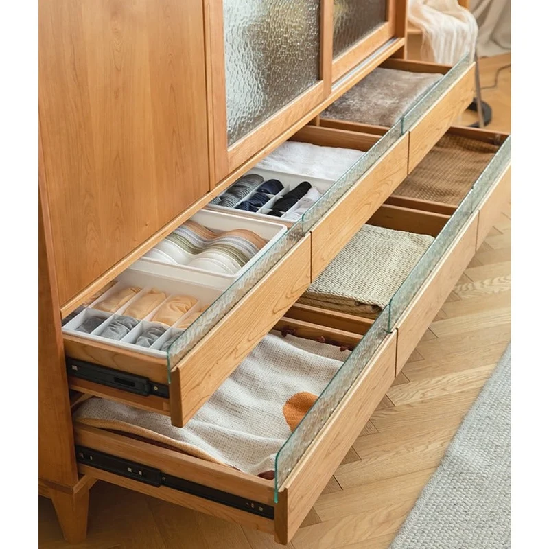 Sleek Sliding Door Cherry Wood Wardrobe