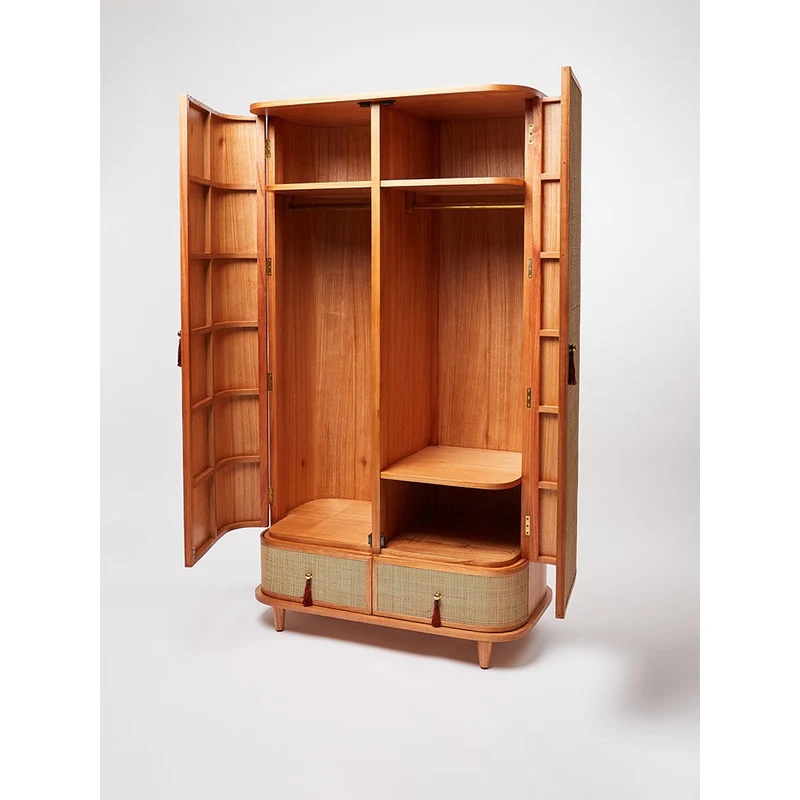 Bespoke High-End Rattan Cherry Wood Wardrobe