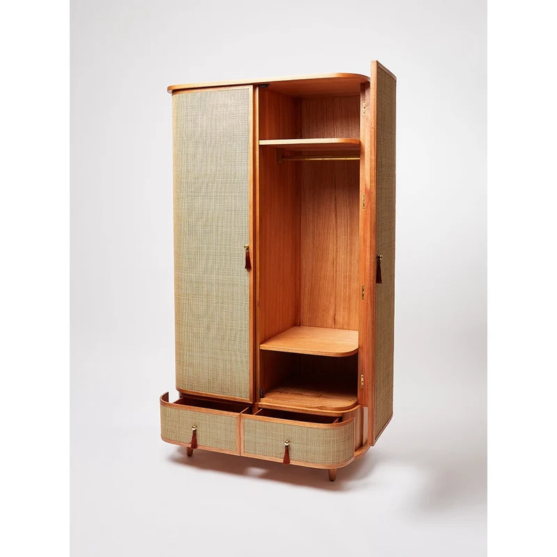 Bespoke High-End Rattan Cherry Wood Wardrobe