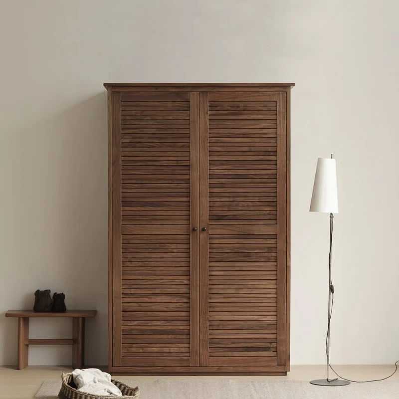 Sculptural Blinds Design Black Walnut Wood Wardrobe