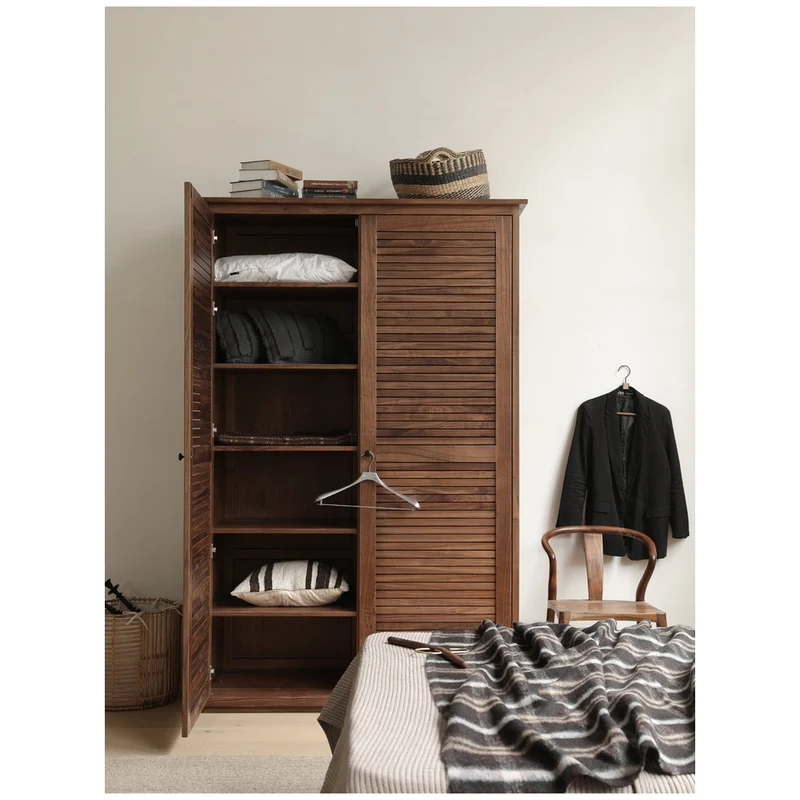 Sculptural Blinds Design Black Walnut Wood Wardrobe