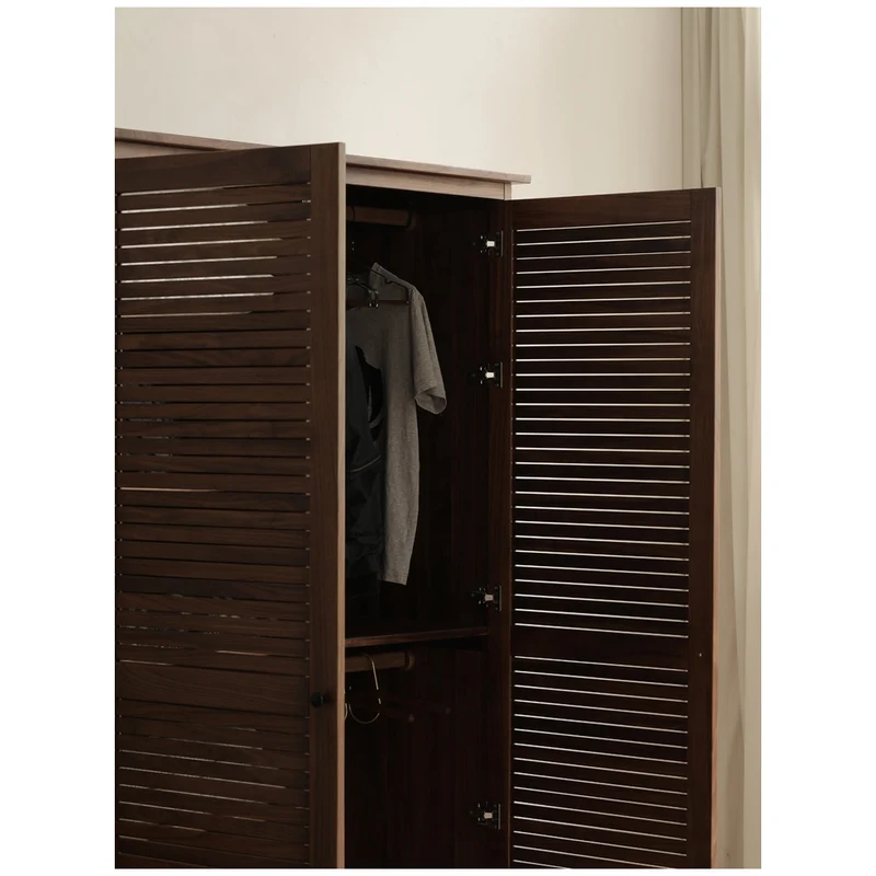 Sculptural Blinds Design Black Walnut Wood Wardrobe