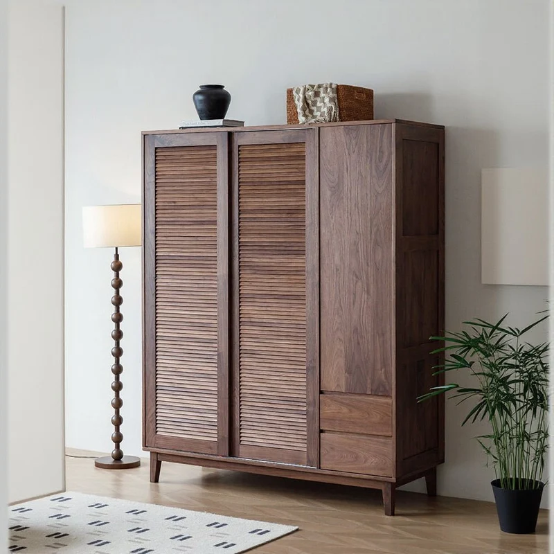Charming Blinds Retro Black Walnut Wood Wardrobe