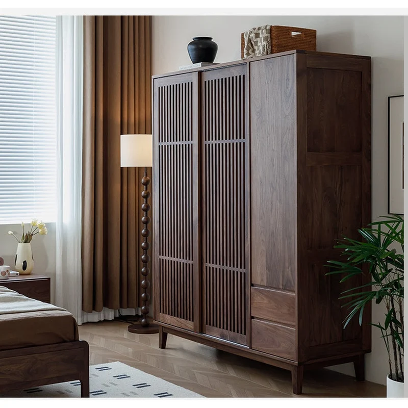 Charming Blinds Retro Black Walnut Wood Wardrobe