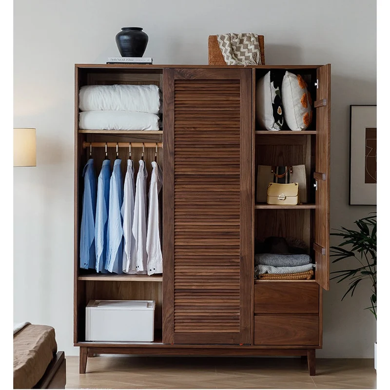 Charming Blinds Retro Black Walnut Wood Wardrobe