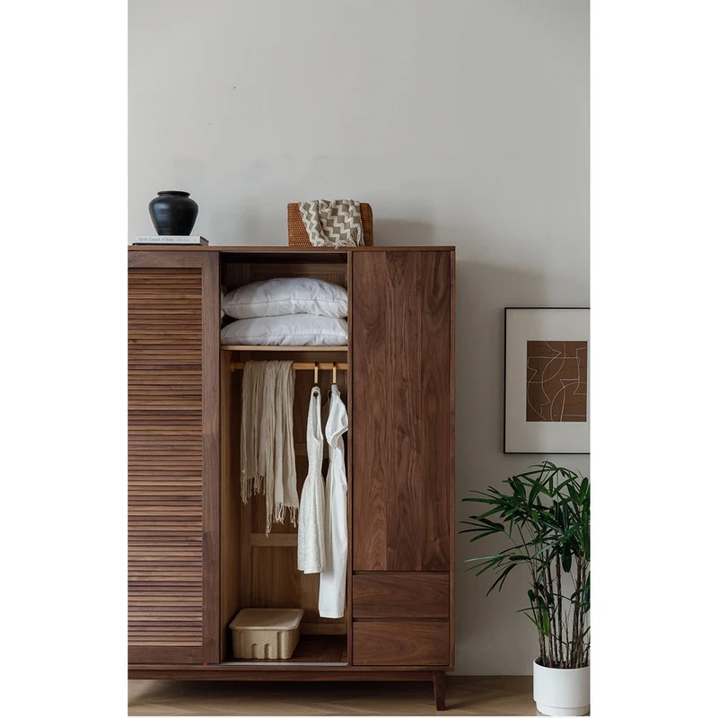 Charming Blinds Retro Black Walnut Wood Wardrobe